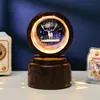 Bola de Cristal Transfronteiriça Base Giratória com Textura de Madeira Luminária Noturna Brilhante Lâmpada do Céu Estrelado 3D Decoração de Mesa Presente Criativo de Feriado