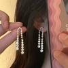 Pendientes de Borla con Perla y Pedrería de Plata S925, Lujo Ligero, Nicho, Zirconia, Elegantes, para Celebridades de Internet, con Costuras para Mujer