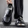 Sapatos com Sola Grossa para Aumentar a Altura para Homens, Sapatos Grandes de Couro Cobertos em Couro Estilo Metal Punk, Sapatos Masculinos Transfronteiriços Estilo Derby com Fivelas, Novos para o Inverno