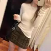 Suéter de Punto Verde Redondo Estilo Mambo Menta para Mujer, Camisa Base Ajustada de Primavera, Camiseta de Hombro Normal, Top de Manga Larga