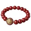Pulsera de Flor Fantasma de la Montaña Cinabrio Imitación para Hombres y Mujeres, Pulsera del Año Zodiacal, Joyería Metafísica Taoísta, Pulsera Roja de Cuentas Redondas de un Solo Círculo