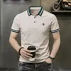 Camiseta Casual Masculina de Algodão Seda Gelada de Verão com Gola Lapela Bordada de Manga Curta/Meia Manga Masculina