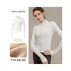 Jaqueta de Yoga de Veludo Espesso Estilo Primavera Feminina Cardigã com Zíper Gola Alta Emagrecedor Elástico Manga Longa Top Quente