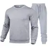 Suéter Esportivo Masculino Quente Transfronteiriço com Forro de Lã Espessado Cor Sólida Conjunto Esportivo Suéter Gola Redonda Conjunto de Duas Peças