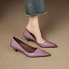 Sapatos de Salto Fino Pequeno de Bico Fino Francês para Mulheres 2025 Novo Estilo Couro Genuíno Elegantes Salto Alto Fino Confortáveis Sapatos de Trabalho para Roupa de Trabalho