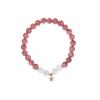 Pulseira de Cristal de Morango Natural Feminina Flor de Pêssego Contas Redondas Pulseira de Cristal Rosa Design Simples Rosa Joia Presente Atacado
