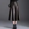 Falda midi de piel sintética moderna y juvenil para mujer, nueva colección otoño 2026, de cintura alta, adelgazante, acampanada, a la moda y versátil