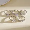 Conjunto de cinco peças de anéis abertos de diamante de zircônia em formato de folha, estilo europeu e americano de luxo leve, anéis de dedo indicador minimalistas de nicho transfronteiriços de alta qualidade