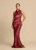 Vestido Largo de Color Sólido Estilo Puro Deseo Satén Cuello Halter Espalda Descubierta Ajustado Sirena Elegante Socialité