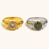 Moda Transfronteriza Europea y Americana Elegante Nicho Retro Joyería de Mano Acero Inoxidable Chapado en Oro de 18 Quilates Anillo Redondo con Circonita para Mujer Lujo Accesible