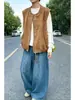 Chaleco retro sin mangas con cremallera y cuello redondo de gamuza estilo coreano para mujer, novedad de otoño 2026, chaleco casual suelto para superponer