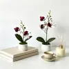 Nuevo set de bonsái de orquídea phalaenopsis artificial grande y pequeño para decoración de comedor y sala de estar interiores, planta pequeña de flor artificial de escritorio en maceta