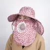 Chapéu de Proteção Solar com Estampa, Chapéu de Colheita de Chá com Cobertura Facial, Chapéu de Sol Versátil de Aba Larga para Ciclismo de Verão para Mulheres