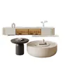 Mesa de Centro Extensível para TV Combinação Pequeno Apartamento Estilo Creme Redonda Moderna Minimalista Sala de Estar
