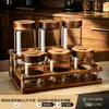 Juego de Frascos Sellados de Vidrio con Tapa de Palo de Rosa con Bandeja para Transportar para Granos de Café, Té y Almacenamiento de Alimentos de Cocina