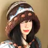 Gorro Fair Isle para Mujer, Otoño e Invierno, Felpa Engrosada, Protección Cálida para las Orejas, Adelgazante Facial, Gorro de Lana Tejido Pequeño a Prueba de Frío, Gorro de Orejeras
