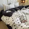 Juego Sencillo de Gasa con Fruncidos de Cuatro Piezas Juego de Tres Piezas Rayado para Dormitorio de Estudiantes Buena Calidad Funda de Edredón Individual Ropa de Cama Cómoda para Cama Doble