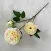 Flor de Seda de Peonía Artificial de 3 Cabezas Estilo Europeo Boda Decoración del Hogar Flor Falsa Arreglo para Arco de Boda Flor de Peonía Artificial