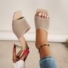 Sandalias de Exportación Europeas y Americanas para Mujer, Zapatos de Tacón Alto para Mujer de Talla Grande Nueva, Tacón Grueso de Color Puro, Punta Cuadrada, Sandalias de Banda Ancha Tejida