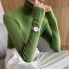 Suéter de cuello alto camisa básica para mujer otoño fino verde aguacate tejido cuello alto ajuste ceñido top interior ajustado