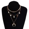 Colgante de estrella y luna amazónica transfronterizo europeo y americano, accesorios de cuerno de vaca de moda, cadena de cuchillas multicapa, collar de cadena de clavícula