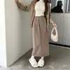 Falda Midi Casual de Pana Elástica de Cintura Alta Línea A para Mujer Otoño Invierno 2026 Nueva Falda Midi de Longitud Media con Abertura Trasera
