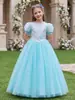 Vestido Popular Transfronterizo para Niñas con Mangas Abullonadas, Tul de Colores, Lentejuelas, Vestido de Princesa, Vestido de Dama de Honor, Vestido para Actuación de Piano, Vestido de Presentadora, Vestido de Gala