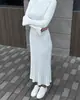 Vestido midi de tricô com manga longa para o outono de 2024, feminino, gola redonda, cor sólida, com cadarço, cintura alta, justo, vestido europeu e americano