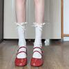 Calcetines de Encaje con Lazo Estilo Francés para Mujer Primavera y Verano Calcetines Finos de Encaje Calado Estilo Japonés hasta la Pantorrilla Transpirables Calcetines Lolita