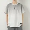 Camiseta de Algodão de Manga Curta Masculina Verão Nova Moda Solta Gola Redonda Mudança de Cor Gradiente Manga Curta Camiseta Masculina Top Versátil