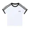 Nova Camiseta de Manga Curta de Verão com Design de Três Listras Ombro Direito Estampa de Laço Top Casual Simples Versátil Camiseta para Mulheres