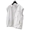 Camiseta sin mangas con capucha y cremallera para hombre, estilo verano, fresca y holgada, ropa de trabajo con protección solar, diseño de bolsillo grande, chaleco