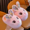 Pantuflas de algodón para niños, diseño de conejo lindo de dibujos animados de invierno para niñas, pantuflas interiores antideslizantes, pantuflas de bebé esponjosas, pantuflas de algodón para padres e hijos