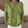 Sudadera con Botones y Cuello en V de Nuevo Estilo Transfronteriza de Manga Larga Otoño e Invierno con Estampado Moda Personalizada Chaqueta Suéter Casual para Mujer