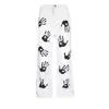 Jeans Branco Estampa de Palmeira Retro Americano Masculino Hiphop Marca Trendy High Street Design Levemente Flare Calças Casuais