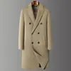 Abrigo de Trinchera Largo de Lana 100% de Doble Botonadura para Primavera y Otoño Estilo Coreano Ajustado Abrigo de Lana Doble Cara Ropa de Abrigo