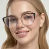 Armazones Metálicos Retro con Brillo para Gafas de Mujer, Estilo Ojo de Gato, Patillas de Resorte, Europeos y Americanos Anti Luz Azul, Lentes Lisos de Moda