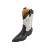 Botas vaqueras puntiagudas con bordado y combinación de colores nuevos Otoño e Invierno 2024, Botines de tacón grueso y medio, estilo británico, con boca en V para mujer