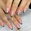 Piezas de Uñas Postizas Transfronterizas Más Vendidas, Colección Clásica Estilo Francés, Uñas Postizas Largas Forma Almendra Sencillas y Frescas Venta al por Mayor