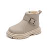 Botas Curtas de Inverno para Crianças com Forro de Fleece Moda Britânica Botas de Moda para Meninos Botas Quentes de Algodão com Solado Macio para Meninas Fivela