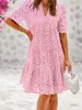 Vestido de Verão Feminino 2026, Vestido de Praia Bordado de Algodão Puro com Decote V Francês, Deslumbrante Vestido para Férias na Beira-Mar
