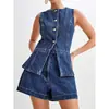 2026 Novo Conjunto de Top Sem Mangas e Shorts Jeans da Moda Versátil de Verão do Fabricante em Estoque, Disponível para Dropshipping