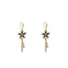 Brincos de Franja Flor de Diamante Cravejados com Agulha de Prata S925 para Mulheres, Brincos Longos Estilo Retrô Europeu e Americano, Joias de Orelha de Celebridade de Luxo Leve