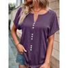 Estación Independiente WISH Venta Caliente en Amazon Ropa de Mujer Transfronteriza Europea y Americana Explosiones Top Camiseta de Manga Corta con Botones y Cuello en V