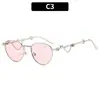 Moda Gafas de sol nuevas de estilo coreano, vintage, de lujo, a la moda, con diamantes y cadenas exageradas, gafas de sol elegantes para mujer