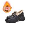 Mocasines de Cuero Genuino para Mujer 2025 Invierno Nuevo Estilo Moda Femenina Versátil Estilo Extranjero Tacón Grueso Flats Forrado de Lana Cálido Zapatos de Mujer