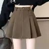 Saia de Lã Cinza Escuro para Mulheres, Novo Estilo de Primavera, Estilo Coreano, Com Botões, Cintura Alta, Emagrecedora, Versátil, Modelo A, Ajustada ao Quadril, Curta 9121