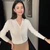 Cárdigan de lana nueva para mujer, elegante, de estilo coreano, de cachemira, color liso, con escote en V, corte entallado y adelgazante, para uso diario, para principios de otoño.