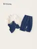 Roupa infantil Bangxuan, conjunto para meninas, nova coleção de outono, conjunto de três peças de jeans estiloso estilo coreano para meninas pequenas e crianças maiores