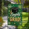 TEMU Amazon Más Vendido Temporada de Graduación Decoración de Patio Bandera de Jardín Color Verde Dorado Felicitaciones Graduado Tela Colgante